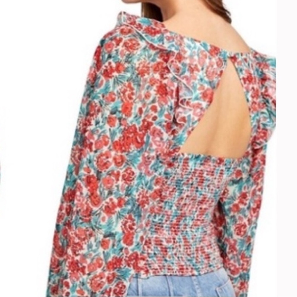 Free People Mabel Printed Top Rose Combo Red Size Small - Picture 2 of 7